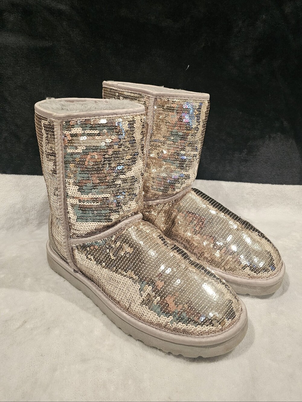UGG Sparkle Sequin Winter Boots - Rose Gold Size 10